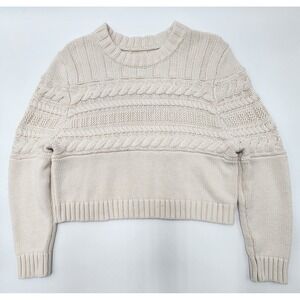 LA‎ HEARTS CROPPED CABLE CHUNKY KNIT OVERSIZED CREWNECK SWEATER CREAM L